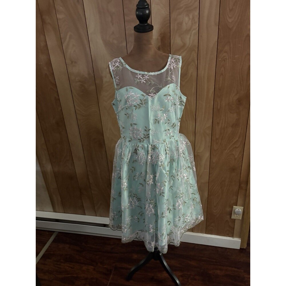 Dresslily Floral Lace Overlay 1950s Style Cocktail‎ Dress Size XL Mint Green